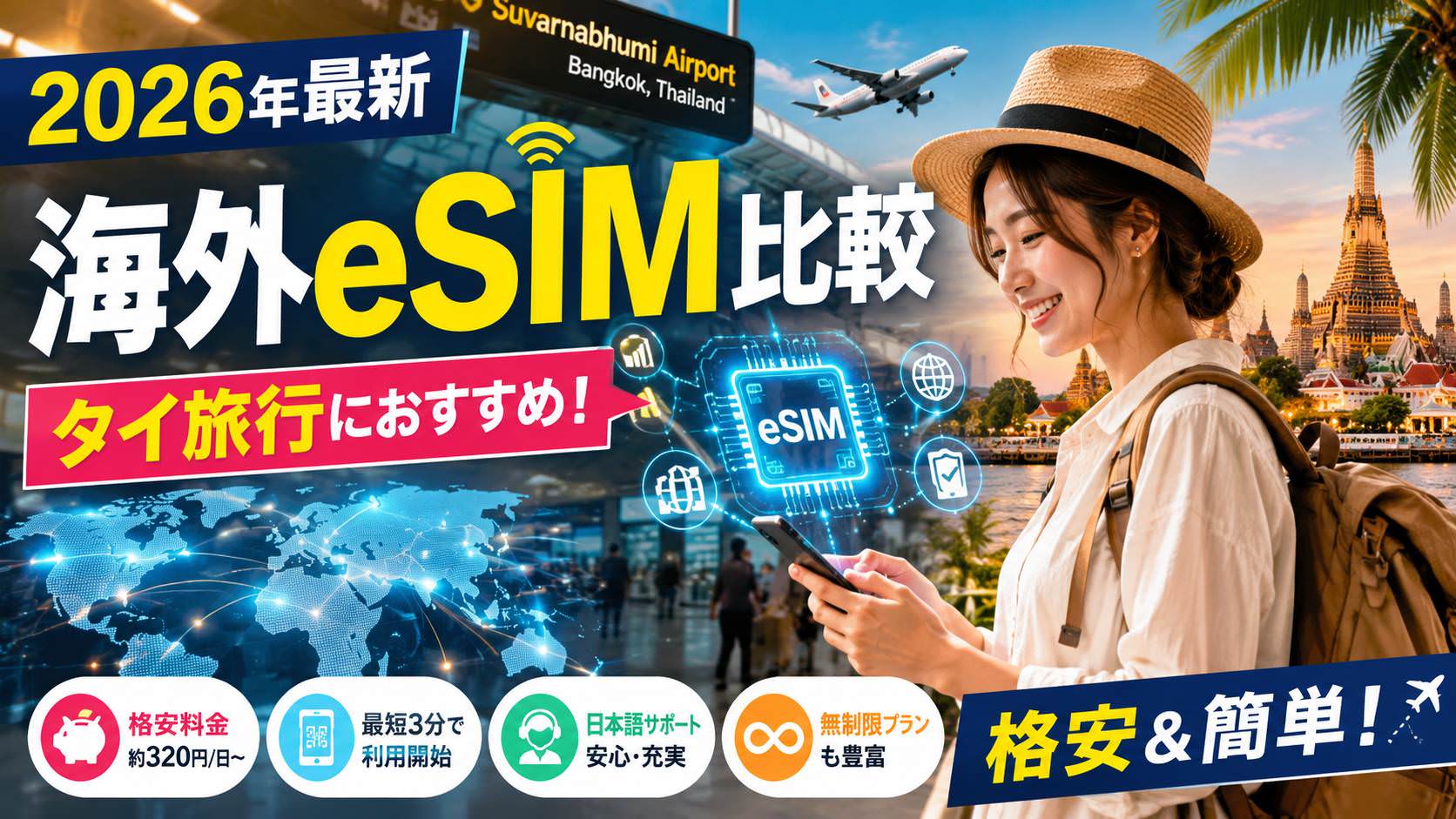 【2026年最新】タイ旅行にも最適！格安で便利なおすすめ海外eSIM比較ランキング